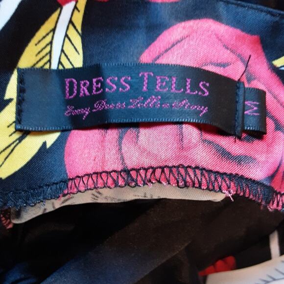 Dress Tells NEW Whimsigoth Skulls Roses Lace Corset Bow Back Halter Swing Dress - Picture 3 of 9